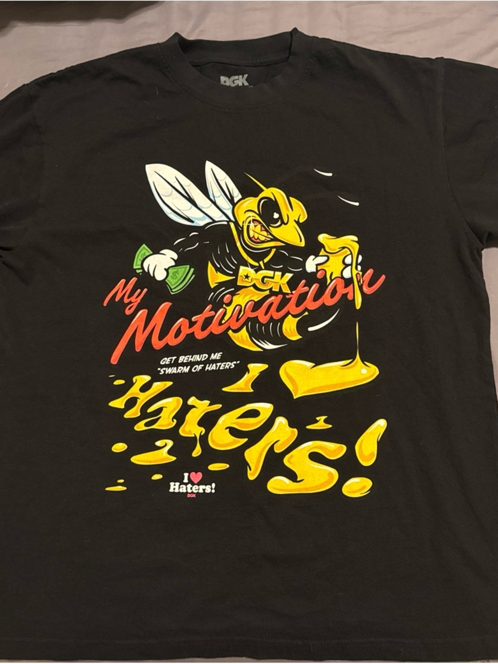 DGK Black Short-Sleeve Tee with Yellow Bee & Red Script